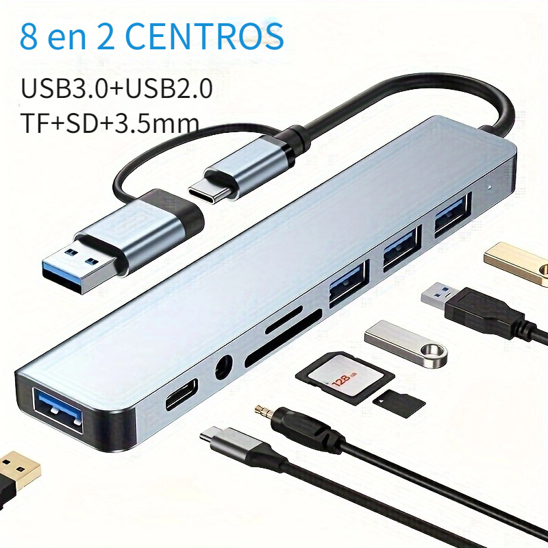  Divisor USB multipuerto, puerto USB 7 en 1 Hub 2.0 con