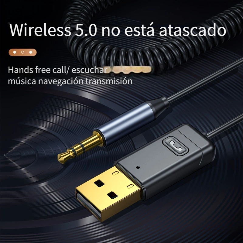 Adaptador auxiliar Bluetooth Dongle USB a conector de 3,5mm Audio de coche  Aux Bluetooth 5,0 Kit manos libres para receptor de coche transmisor BT –  Los mejores productos en la tienda online