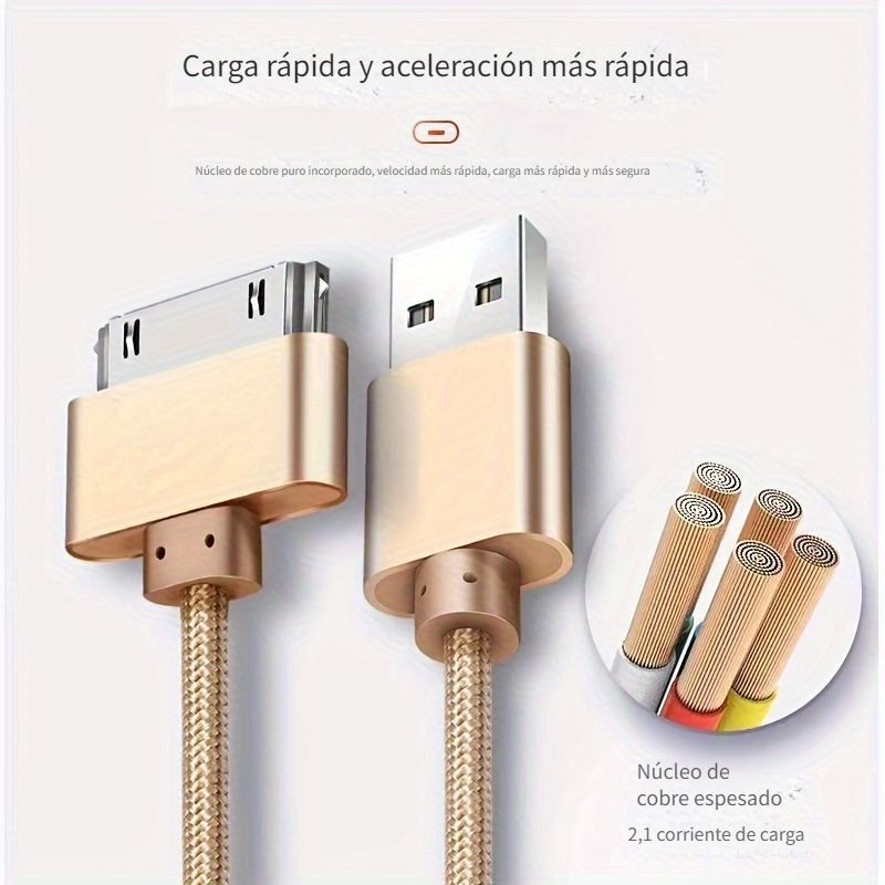 Cable de Datos USB Carga Cargador para iPhone 4/4s,30 pin iPad 1  2[Certificado Apple MFi] iPhone 3G/3GS, iPad 1/2/3, iPod, 1m, Blanco :  : Electrónicos