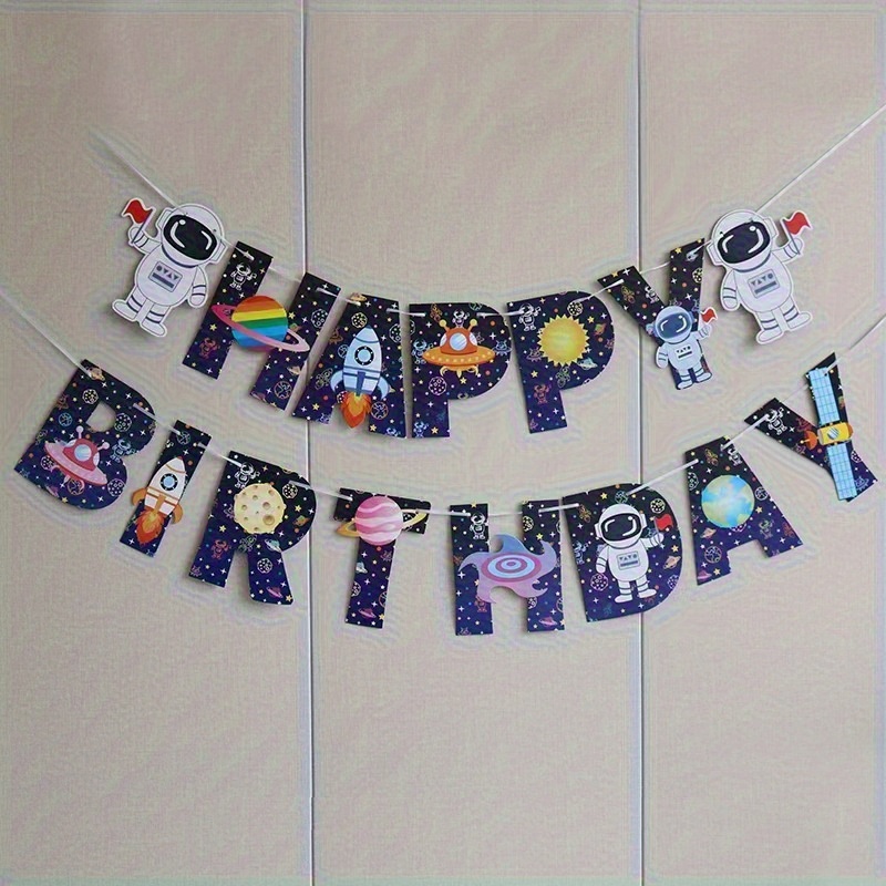 

Outer Space Theme Decoration Banner Ufo Astronaut Hanging Banner Birthday Party Favors