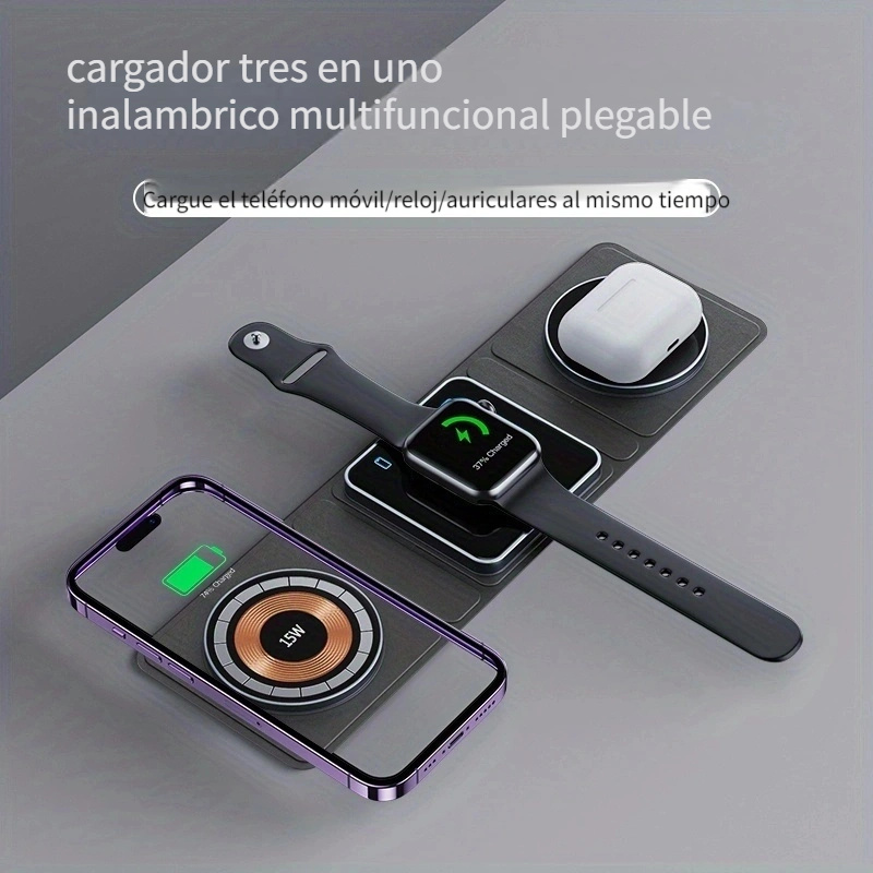 Estación de carga inalámbrica para iPhone, soporte de cargador inalámbrico  3 en 1 compatible con cargador MagSafe para iPhone 15, 14, 13, 12 Pro