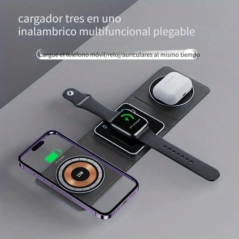 Cargador triple para iPhone, iWatch y Airpods