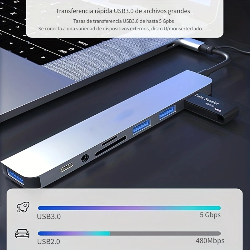  Divisor USB multipuerto, puerto USB 7 en 1 Hub 2.0 con