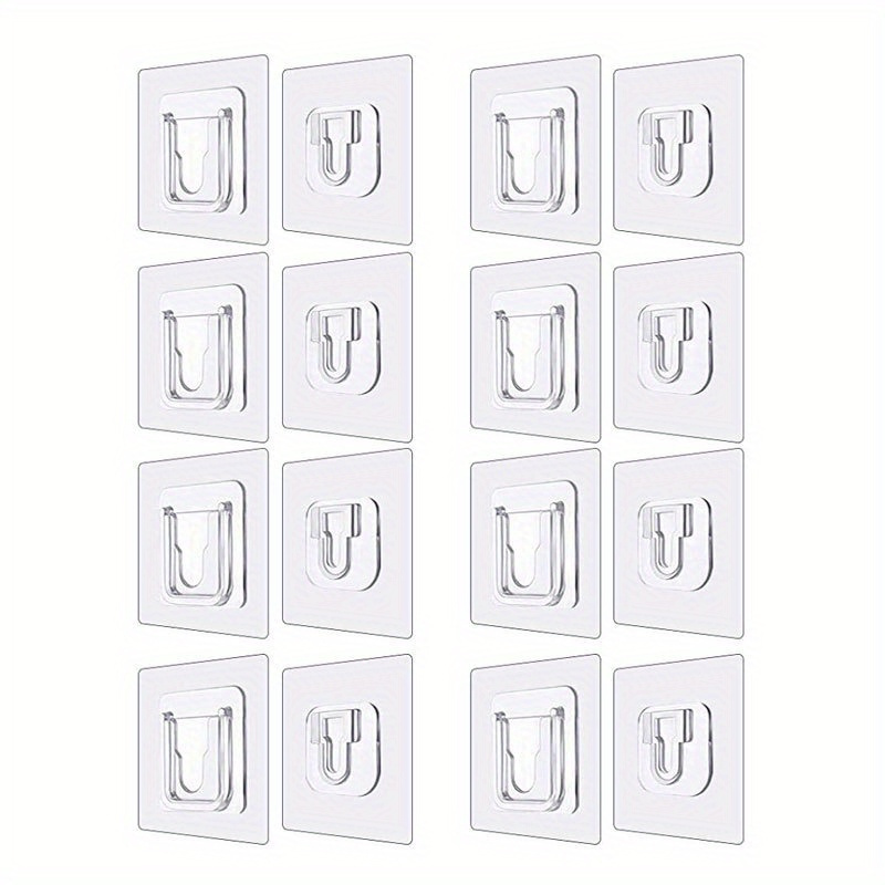 

16pcs/8sets Double Sided Adhesive Wall Hooks For Bathroom And Office Hanging, Self-adhesive Hooks For Easy Installation And Convenient Use