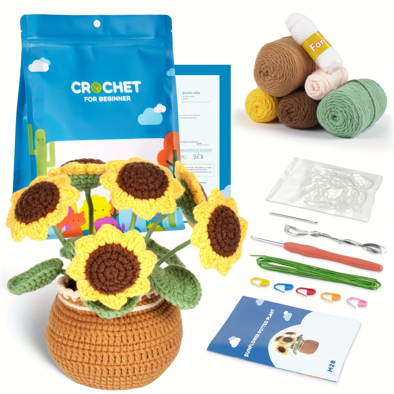 Coopay Kit de ganchillo de tortuga de girasol para principiantes, kit de  ganchillo para adultos y niños, kit de inicio de ganchillo con tutoriales  en