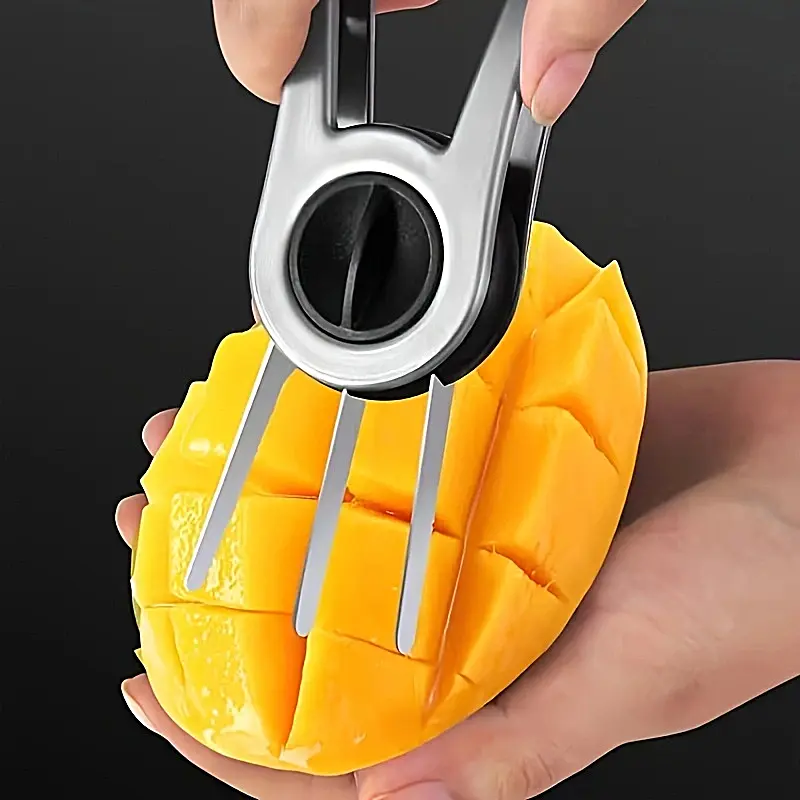 1pc stainless steel mango cutter creative fruit peeler mango slicer watermelon melon fruit divider peeler knife for pulp practical kitchen folding for shops details 4