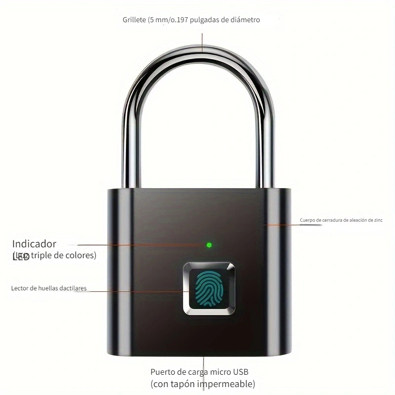 Candado Con Lector De Huella Recargable Digital Sin Llave