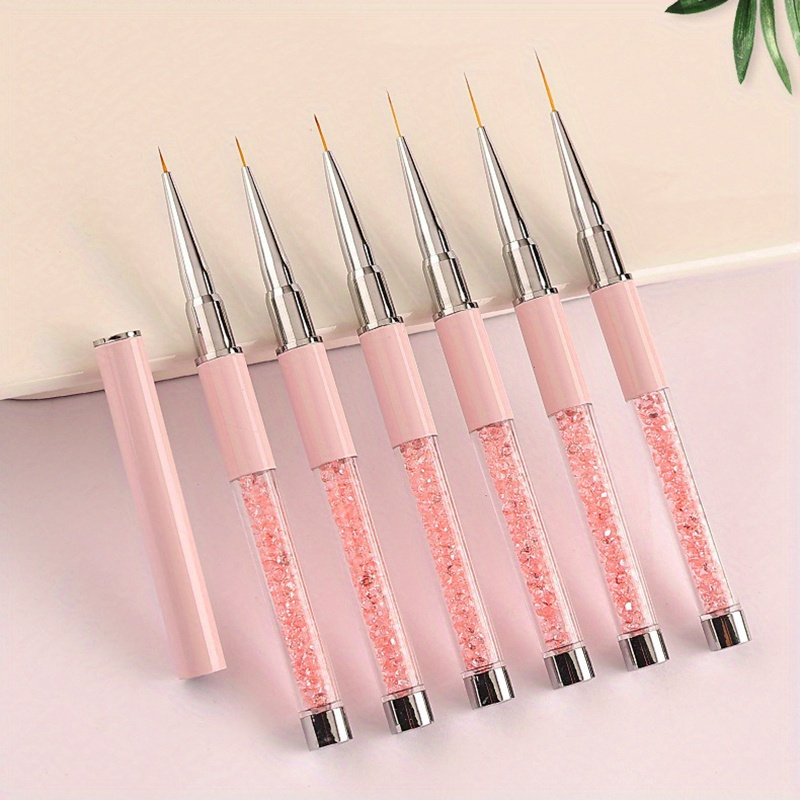 

Nail Art Brushes, Fine Tip Pink Uv Gel Painting Pen With Rhinestones, 3d Carved Liner Brush For Nail Art, Manicure Detailing Tools, Precision Nail Design