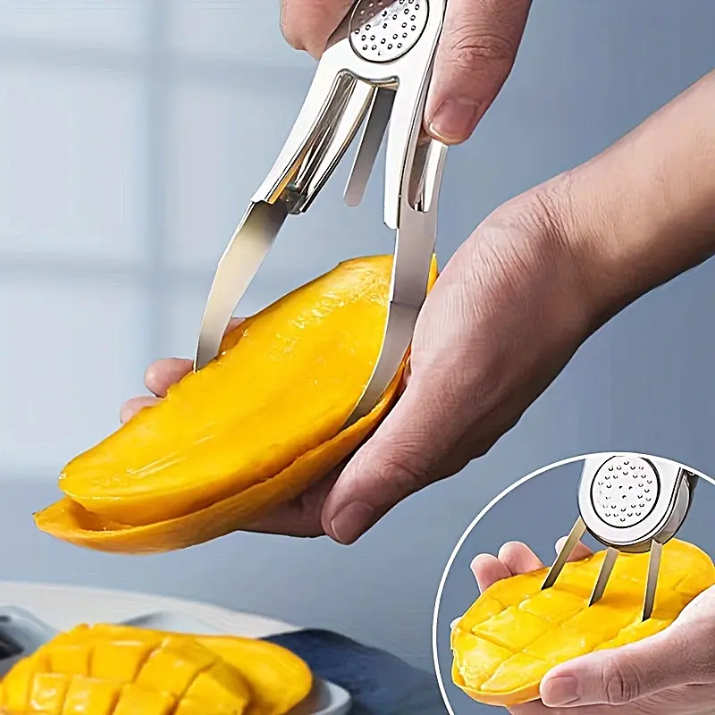 1pc stainless steel mango cutter creative fruit peeler mango slicer watermelon melon fruit divider peeler knife for pulp practical kitchen folding for shops details 2