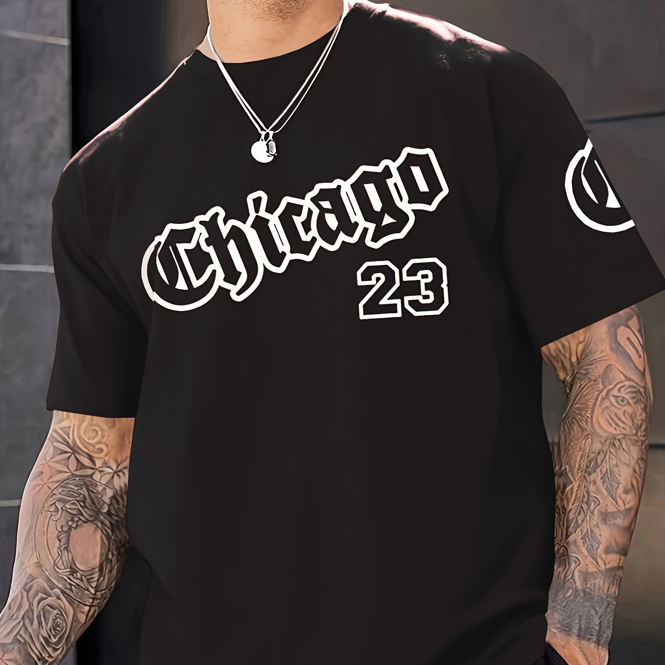 

Chicago 23 Print Men's Casual Sports Short Sleeve Crew Neck T-shirt, Summer Outdoor