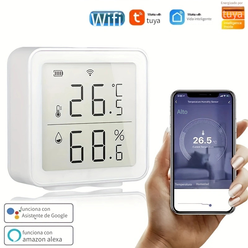 Termómetro inteligente WiFi, higrómetro, sensor digital de temperatura y  humedad para habitación interior con alerta de notificación de aplicación