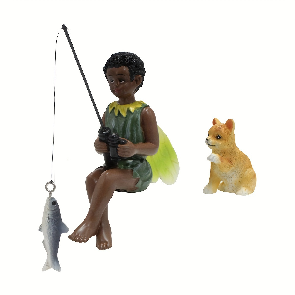 Cartoon Fishing Girl/boy Statue Resin Fisherman Sitting - Temu