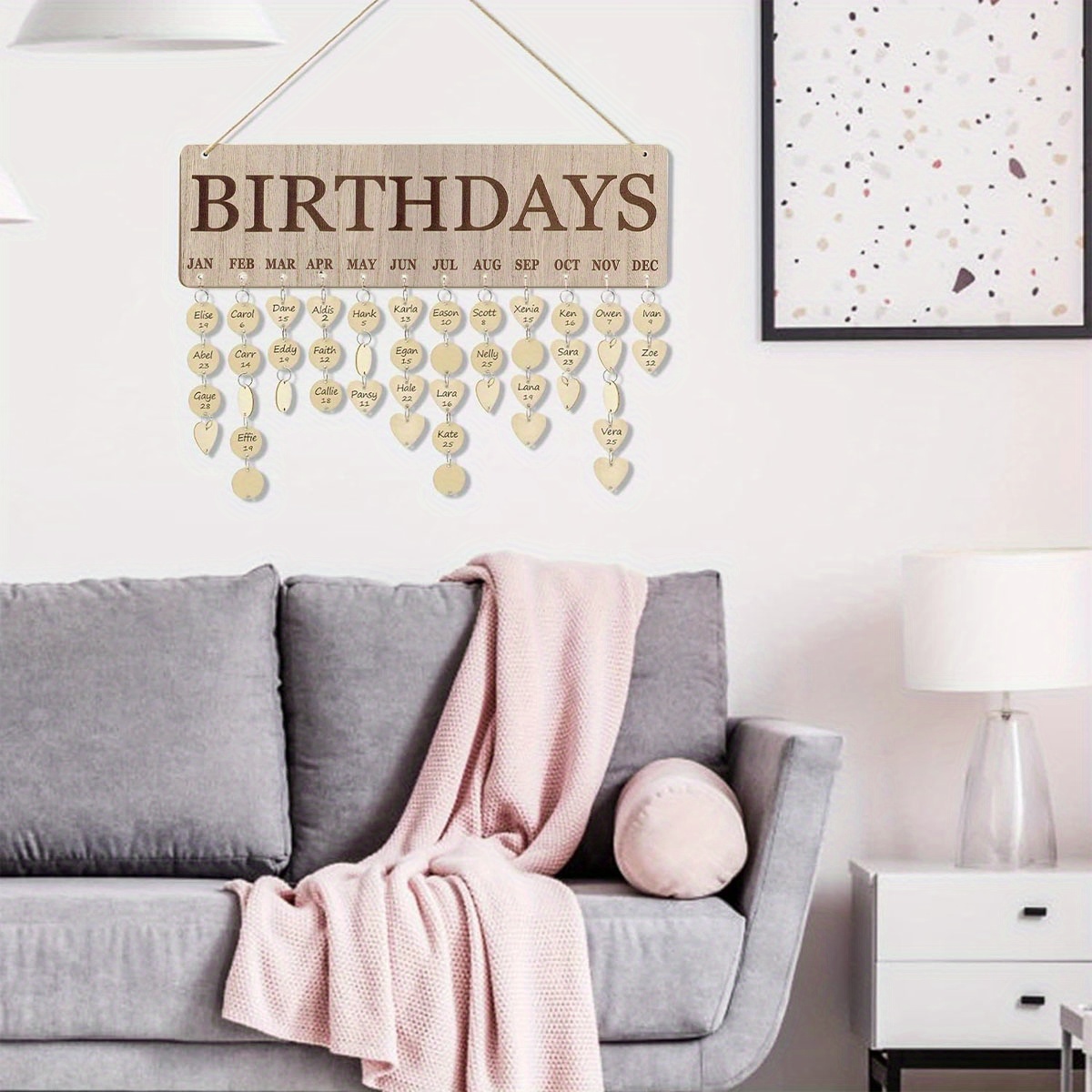 1 set wooden birthday calendar reminders wall hanging family birthday board with tags wooden calendar birthday display for home classroom office personalized gifts for mom teacher grandma to keep details 2