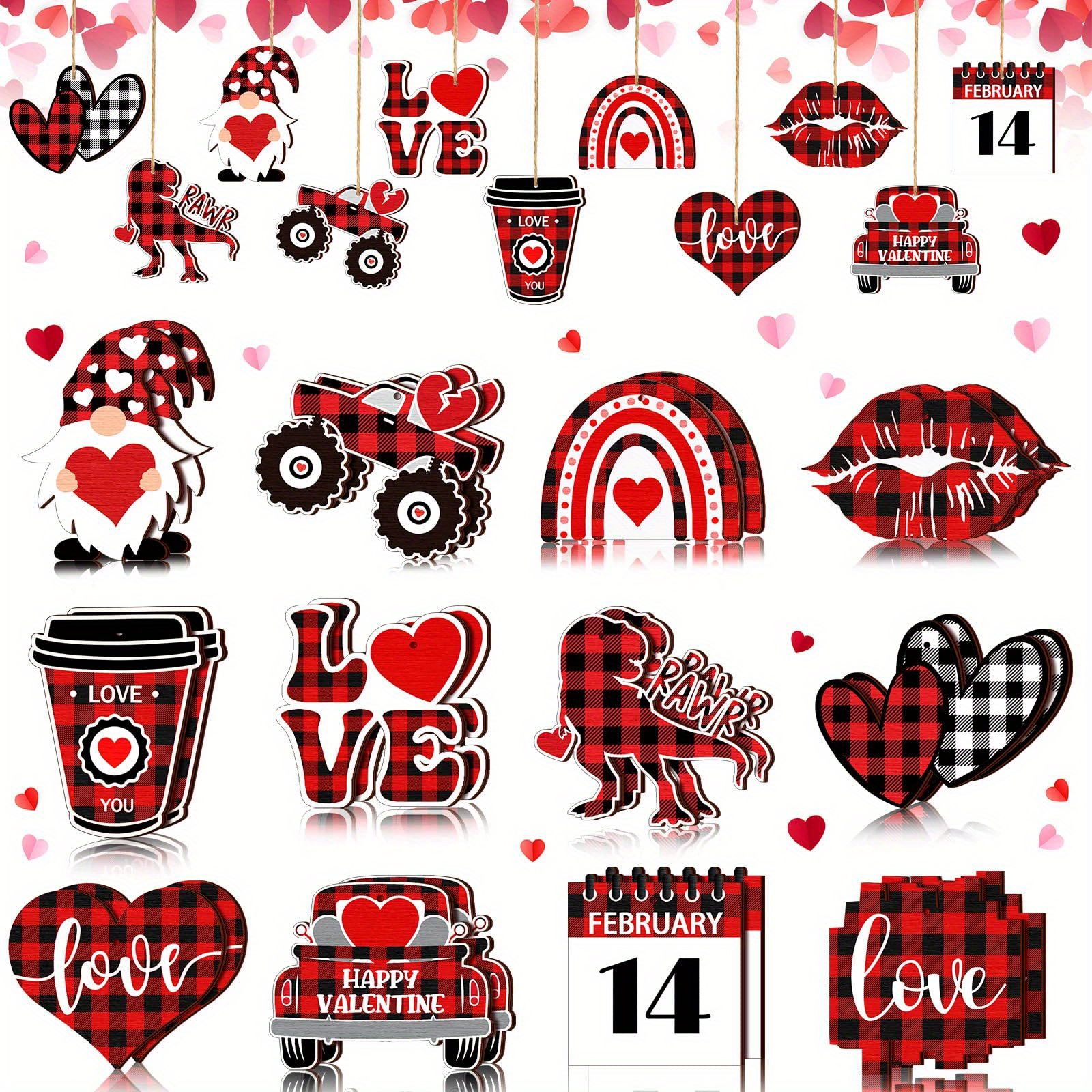 

24-pack Valentine's Day Decorations Set - Wooden Ornaments With & Love Accents - Party Decor For Valentine's, Day, Father's Day, 's & Eid Celebrations - No Batteries Required