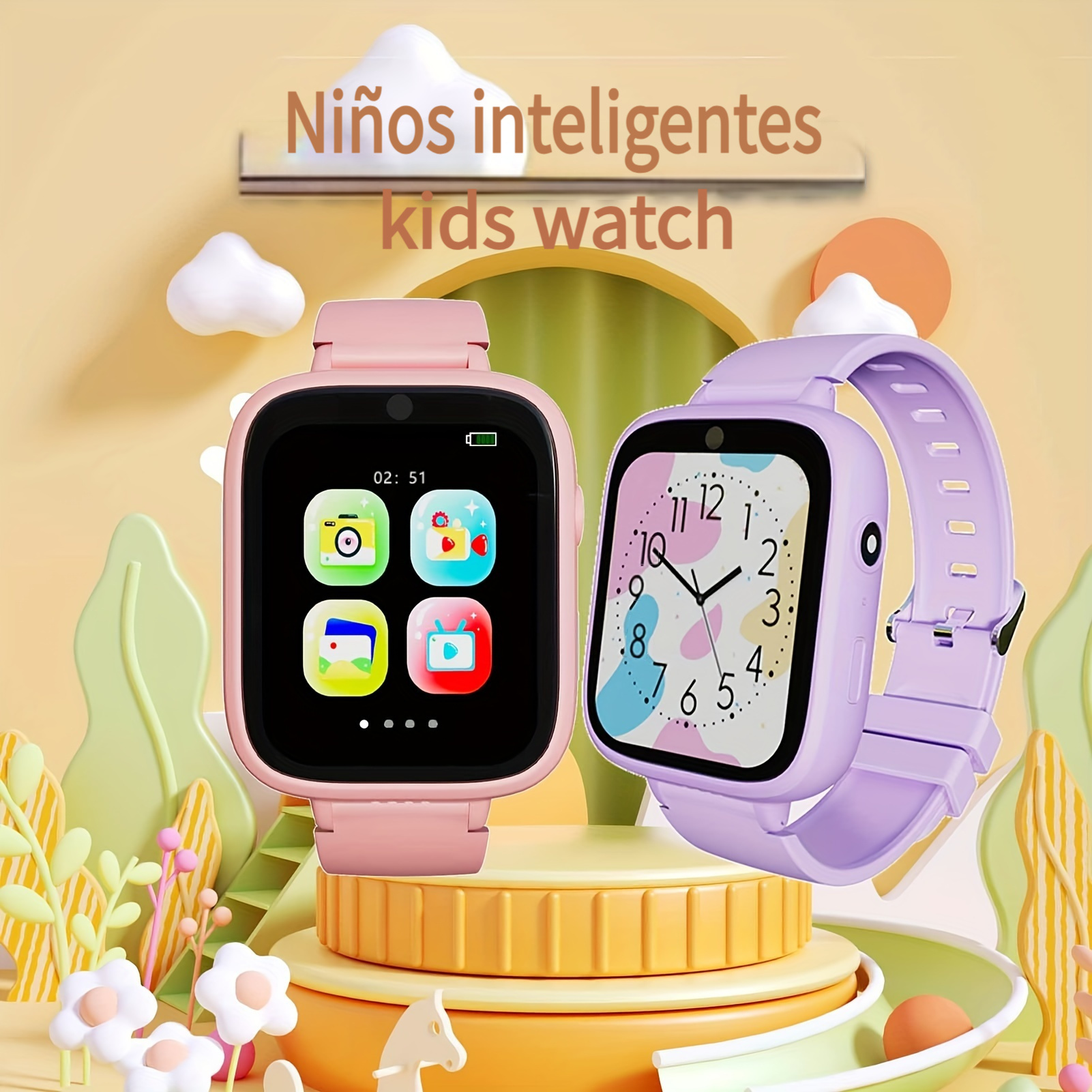 Reloj inteligente para niños, reloj de juguete para niñas de 3 a 12 años,  pantalla táctil, relojes inteligentes para niñas con 2 cámaras, 18 juegos