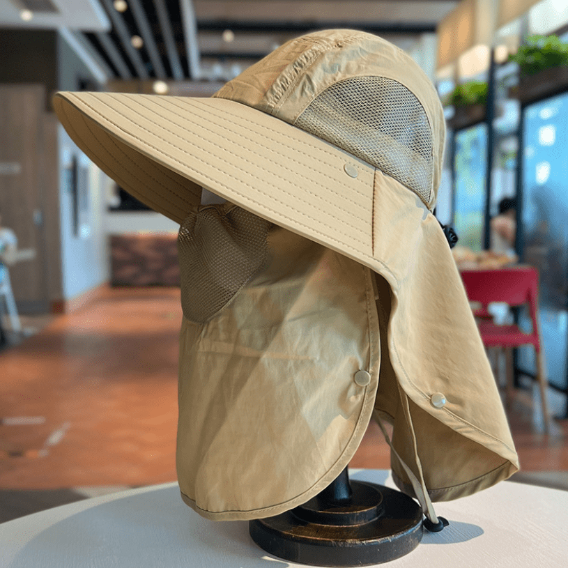 Outdoor Fishing Hat Sun Hat Uv Protection Wide Brim Hat With Face Neck Flap For Man And Women Outdoor Fishing Khaki