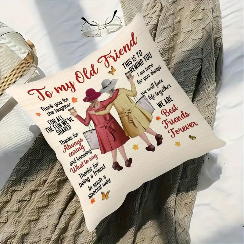 1pc best friend gift throw pillow cover double sided printed 18x18 inch polyester cushion cover with friendship quotes design zipper closure machine washable for bedroom sofa living room car decor Product details 1