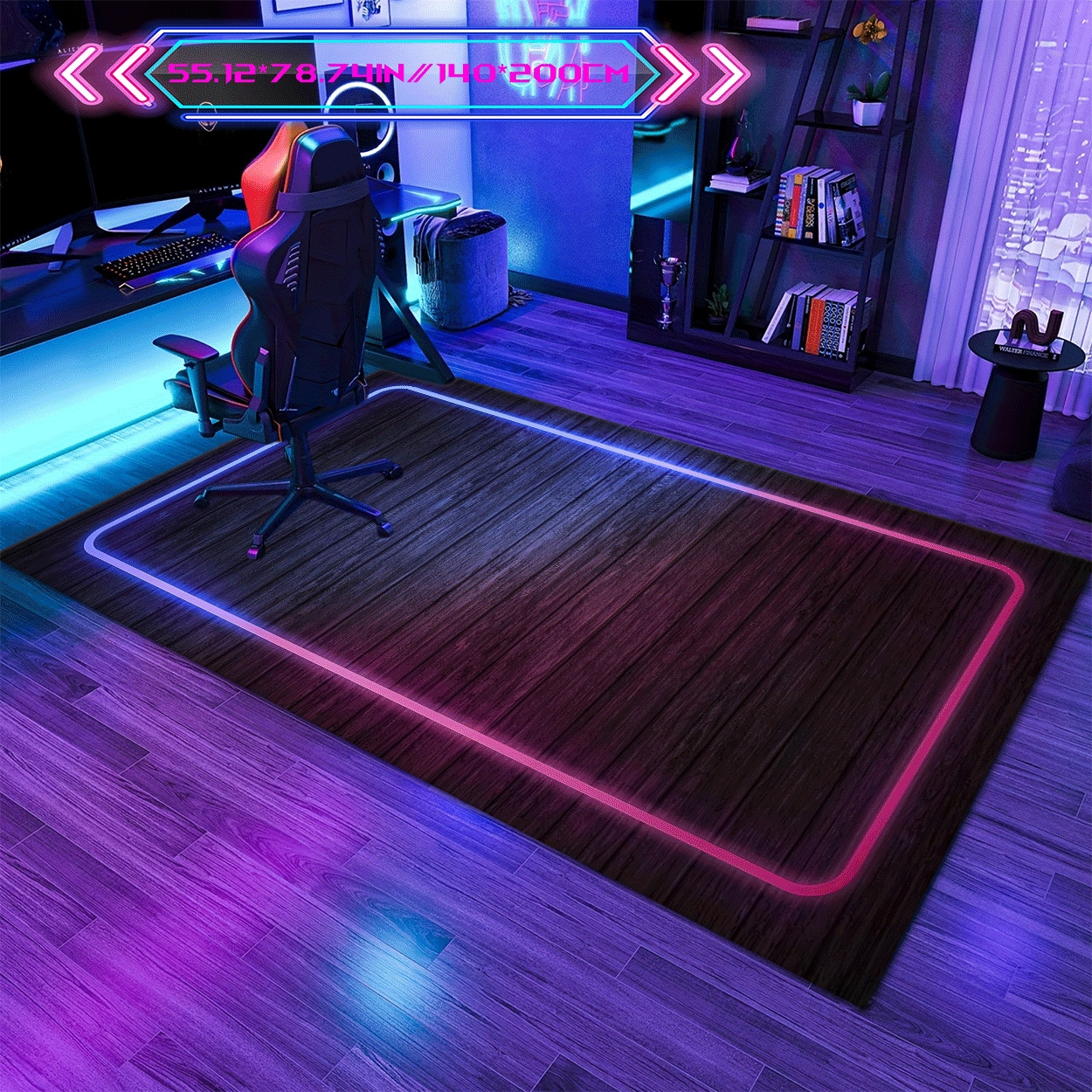 TEMU Multi-scene Gaming Ambient Light Wood Pattern Carpet | Comfortable And Stylish, Non-slip, Machine Washable, Polyester, Low Pile, Suitable For
