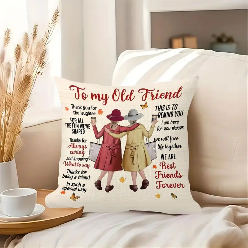 1pc best friend gift throw pillow cover double sided printed 18x18 inch polyester cushion cover with friendship quotes design zipper closure machine washable for bedroom sofa living room car decor Product details 5
