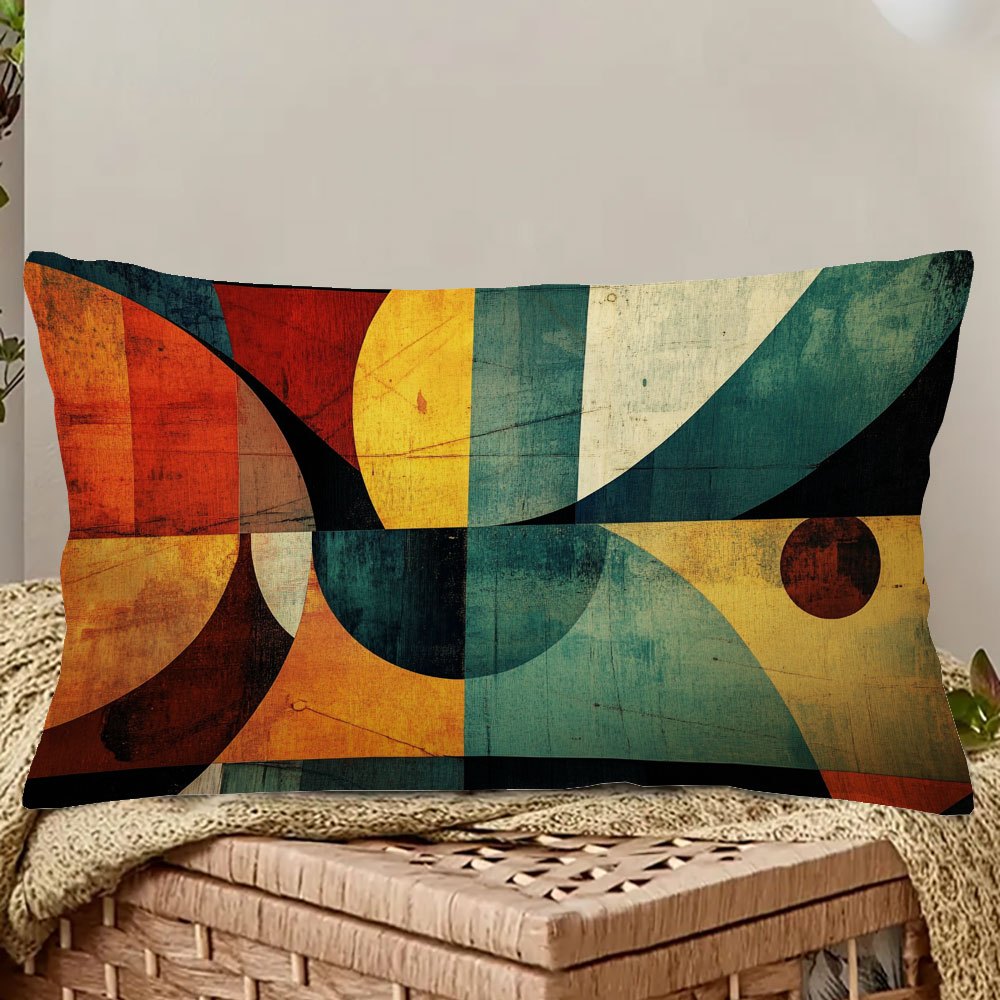 TEMU Mid- Geometric Art Pillow , 12x20 Inch - Soft Polyester, Zip Closure, Machine Washable For & Decor