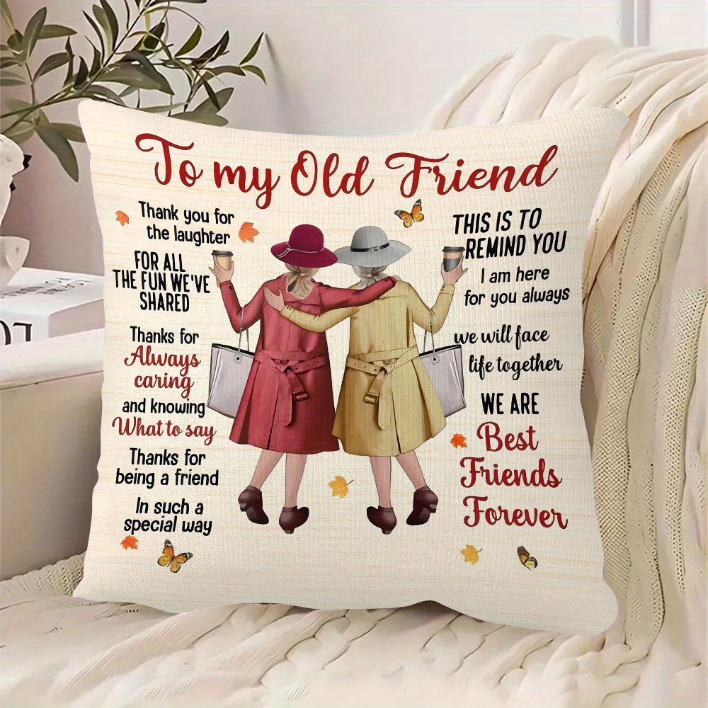 1pc best friend gift throw pillow cover double sided printed 18x18 inch polyester cushion cover with   friendship quotes   design zipper closure machine washable for bedroom sofa living room car   decor