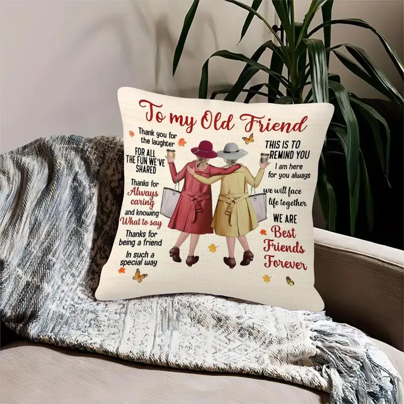 1pc best friend gift throw pillow cover double sided printed 18x18 inch polyester cushion cover with friendship quotes design zipper closure machine washable for bedroom sofa living room car decor Product details 4