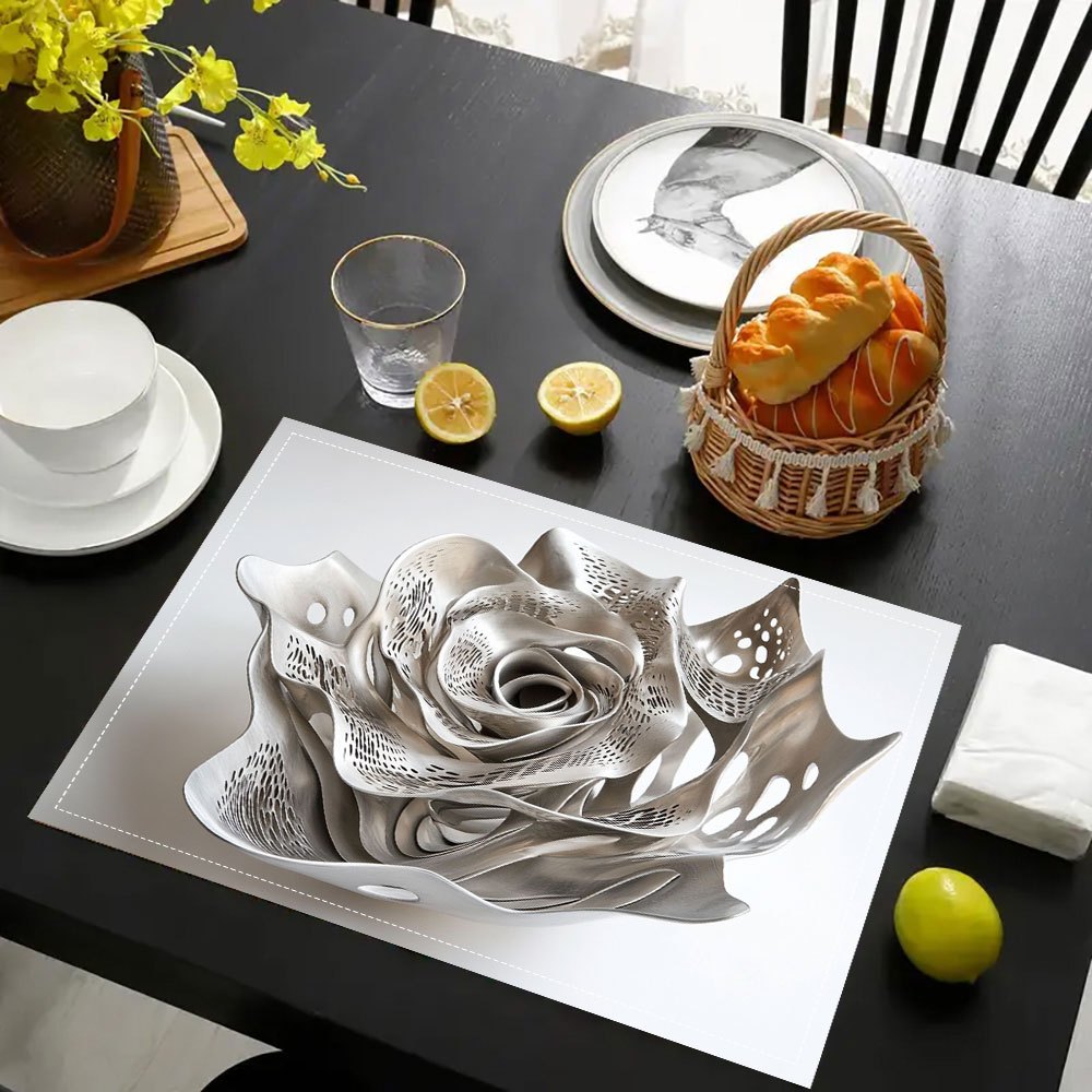 

4/6pcs Elegant Silvery Rose Table Mats, Rectangular Linen Placemats For Kitchen, Party, Wedding - Hand Washable, , Fade-resistant, Easy To Clean Dining Decor