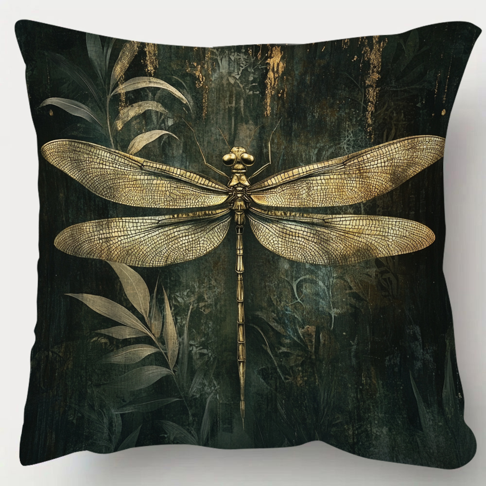TEMU 1pc Decorative Pillow Cover - 40x40cm, 45cm X 45cm, 50x50cm - Soft Short Plush, Modern Woodland With Golden Accents, Zippered Throw Pillowcase
