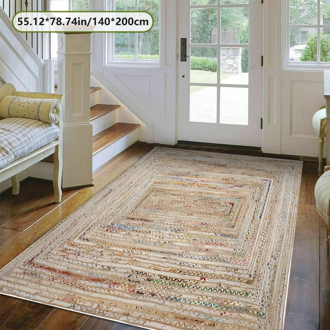 TEMU This Artistic Light Yellow Bohemian Vintage Patterned Christmas Decor Rug Features , Weighs 800 Grams Per , And Has A Non-slip Dot Plastic