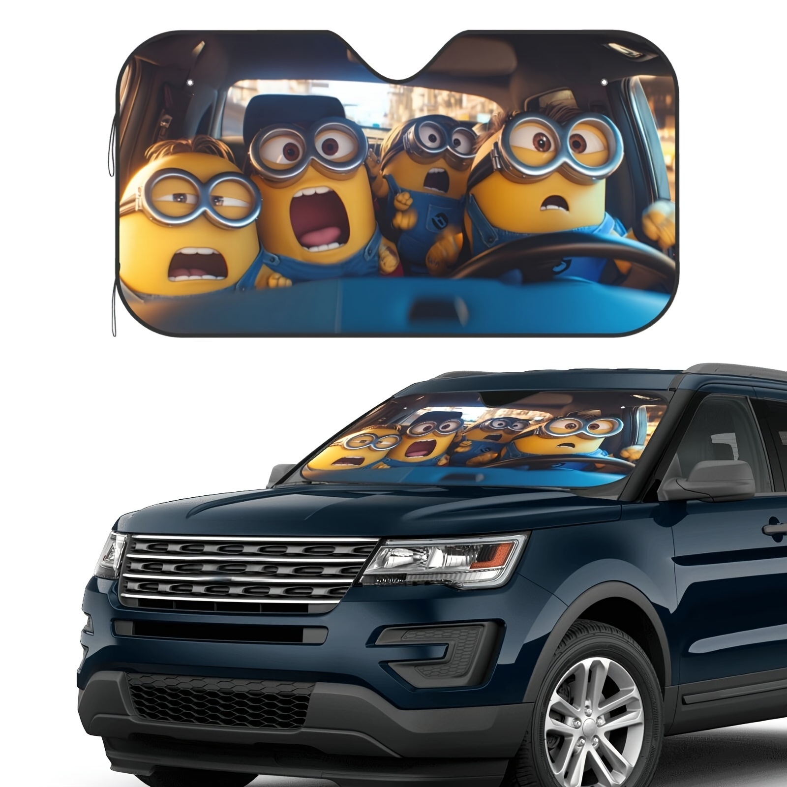 

Minions 1 Sunshade Comes With 4 Suction Cups For A Total Of 5 Minions Cartoon Style Car Sunshades - , Foldable Polyester Uv Protection Windscreen For Cooler Riding - Men And Women