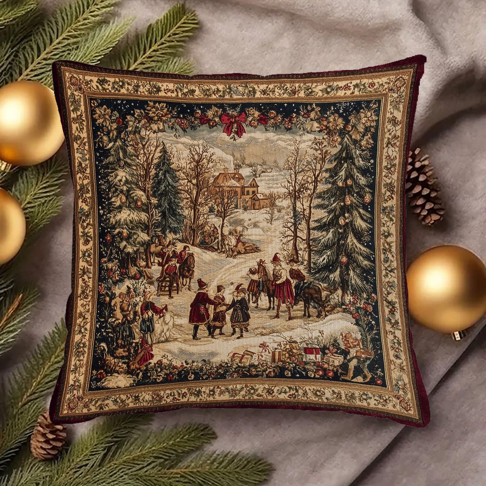 

1pc, Super Soft Short Plush Throw Pillow, 17th Century Velvet And Silk Carpet Print Merry Chirstmas, Double-sided Printed, 18x18inch, Suitable For Sofa, Living Room, Bedroom Home Decoration, No Pillow