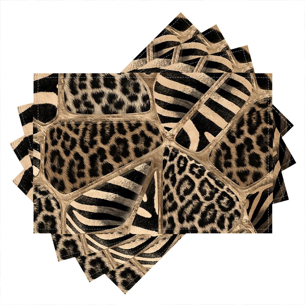TEMU 4 pièces, Imprimé Animal - Nappes de Table Pastel Doré Léopard et Zèbre, Motif Imprimé Tendance, pour Table à Manger, Cuisine, Fête, Intérieur,