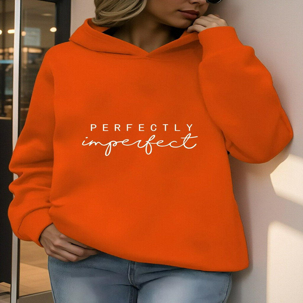 

Perfectly " Women's Royal Blue Hoodie - Cozy Polyester Casual Sweatshirt With Cursive Print, Long Sleeves & Ribbed Hem, Fall/winter, Sweater Hoodie