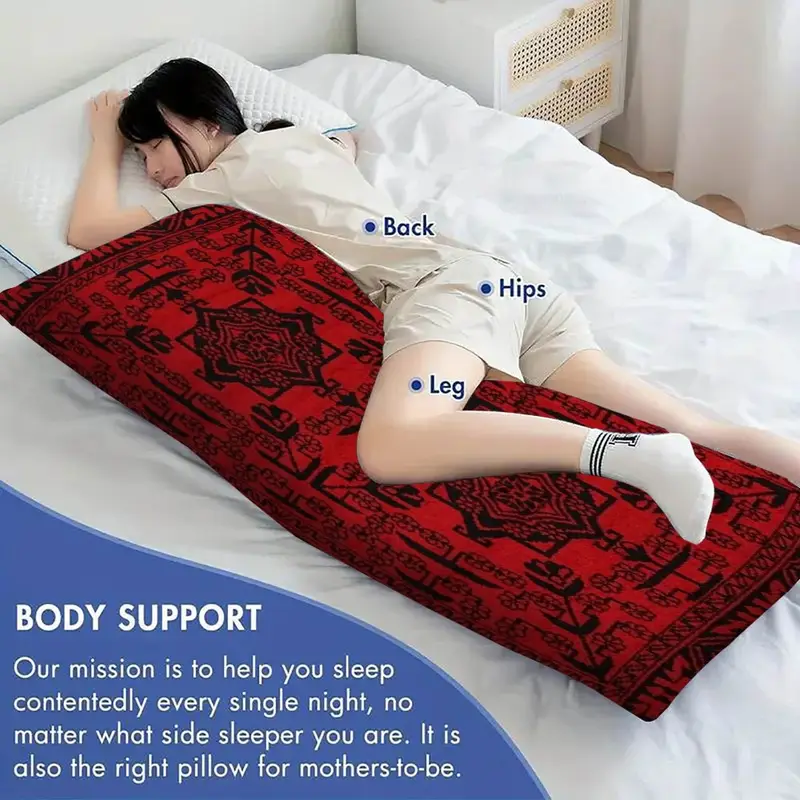 double sided printed pillowcase size 50 8x137 16cm made of short plush with red long featuring afghan silk pattern suitable for sofa bedroom or outdoor cushion no pillow insert needed dijiulu2623 Product details 5