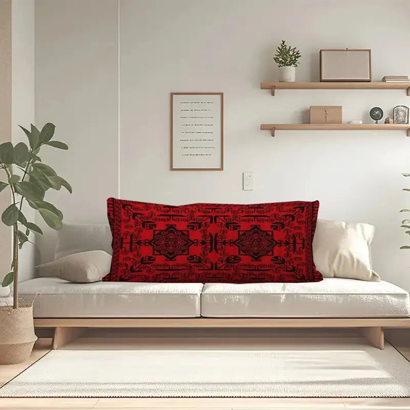 double sided printed pillowcase size 50 8x137 16cm made of short plush with red long featuring afghan silk pattern suitable for sofa bedroom or outdoor cushion no pillow insert needed dijiulu2623 Product details 3