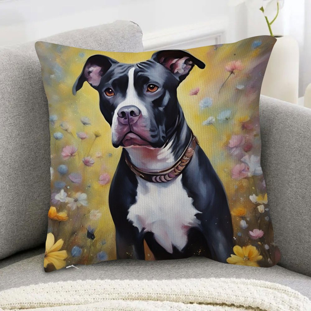 

Chic Black & White Pitbull Dog Throw Pillow Cover - Soft Short Plush, Zip Closure, 18x18 Inches - Sofa, Living Room, Bedroom Decor