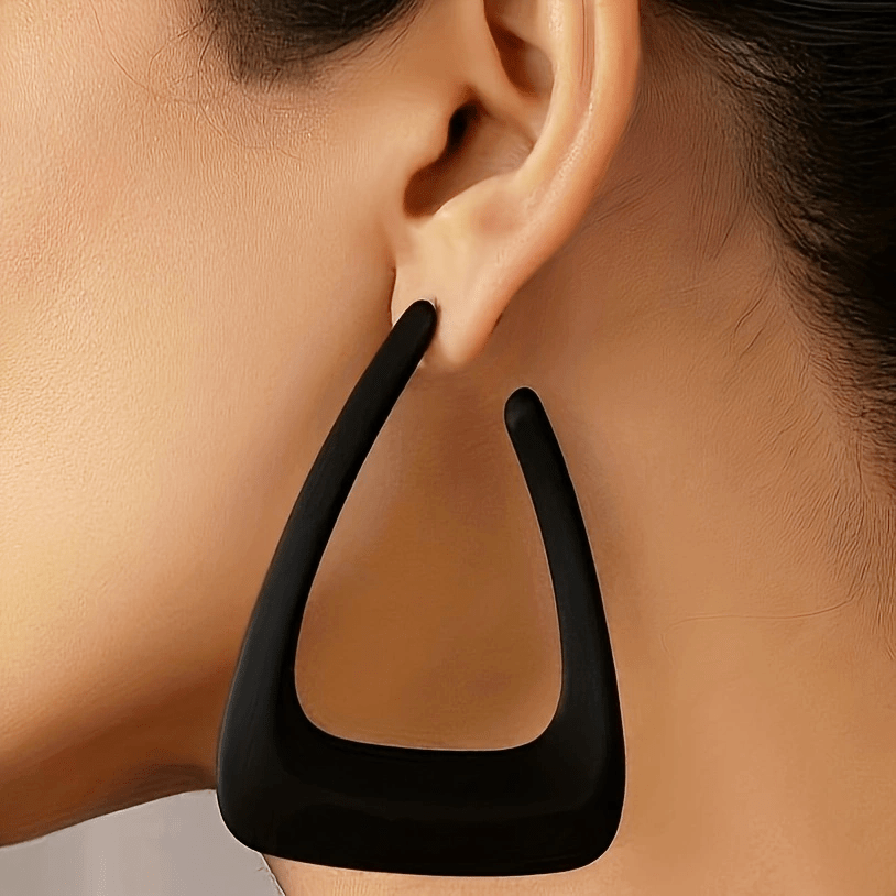 

1 Pair Of Black Irregular Geometric Hoop Earrings - Sleek & , Iron , Or Gifting, Accessory