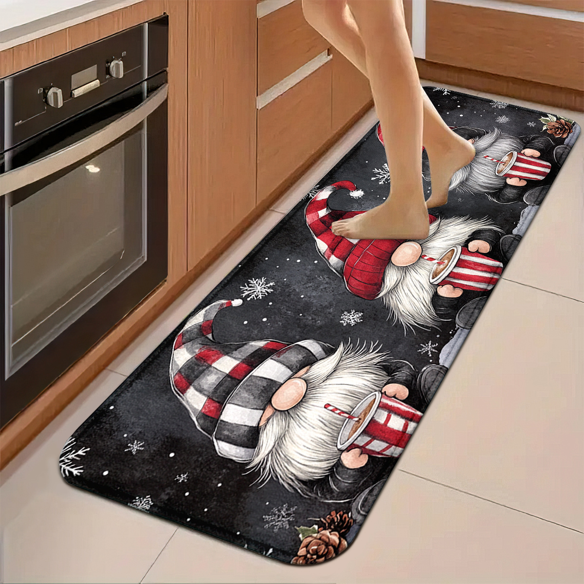 E-shop Weihnachts-Gnom-Druck Teppichset Dekorationen, Maschinenwaschbar - Geeignet für Badezimmer, Küche, Schlafzimmer, Wohnzimmer, Büro, Außentürmatte