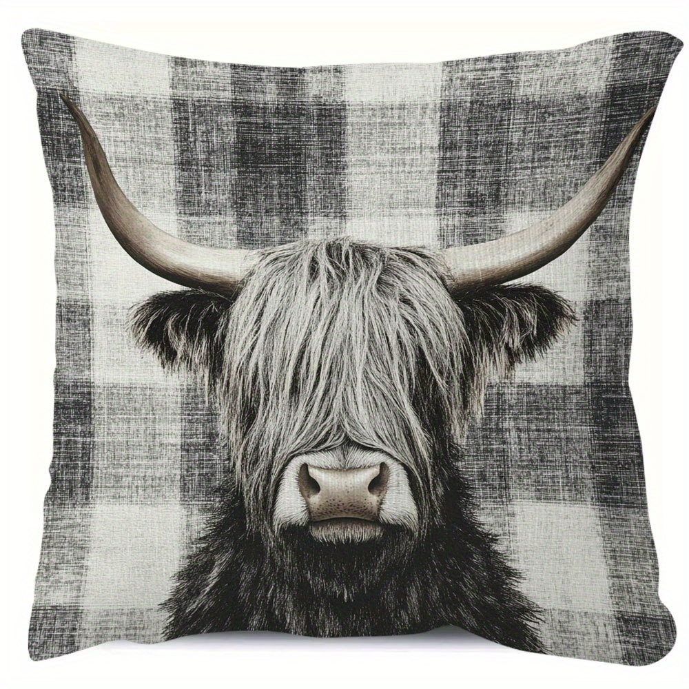 

Highland Cow Print Plush Pillowcase 18x18" - Double-sided, Soft & Cozy, Living Room And Bedroom Decor, Machine Washable