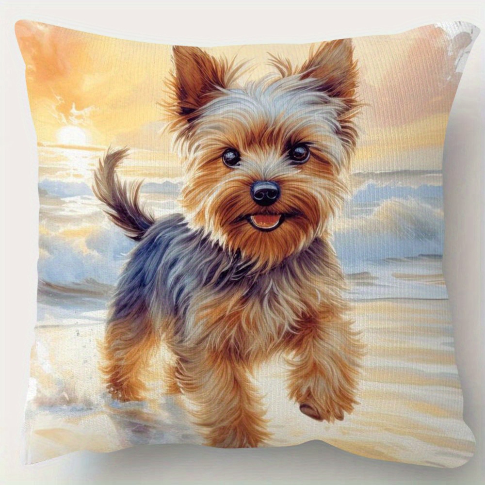 

1pc, Short Pillow Case, Yorkshire Terrier On The Beach Pillow Case, Single-sided Printing, 18inch×18inch, Suitable For Sofa, Living Room, Bedroom, Office Home Decoration, No Pillow Bz-1139