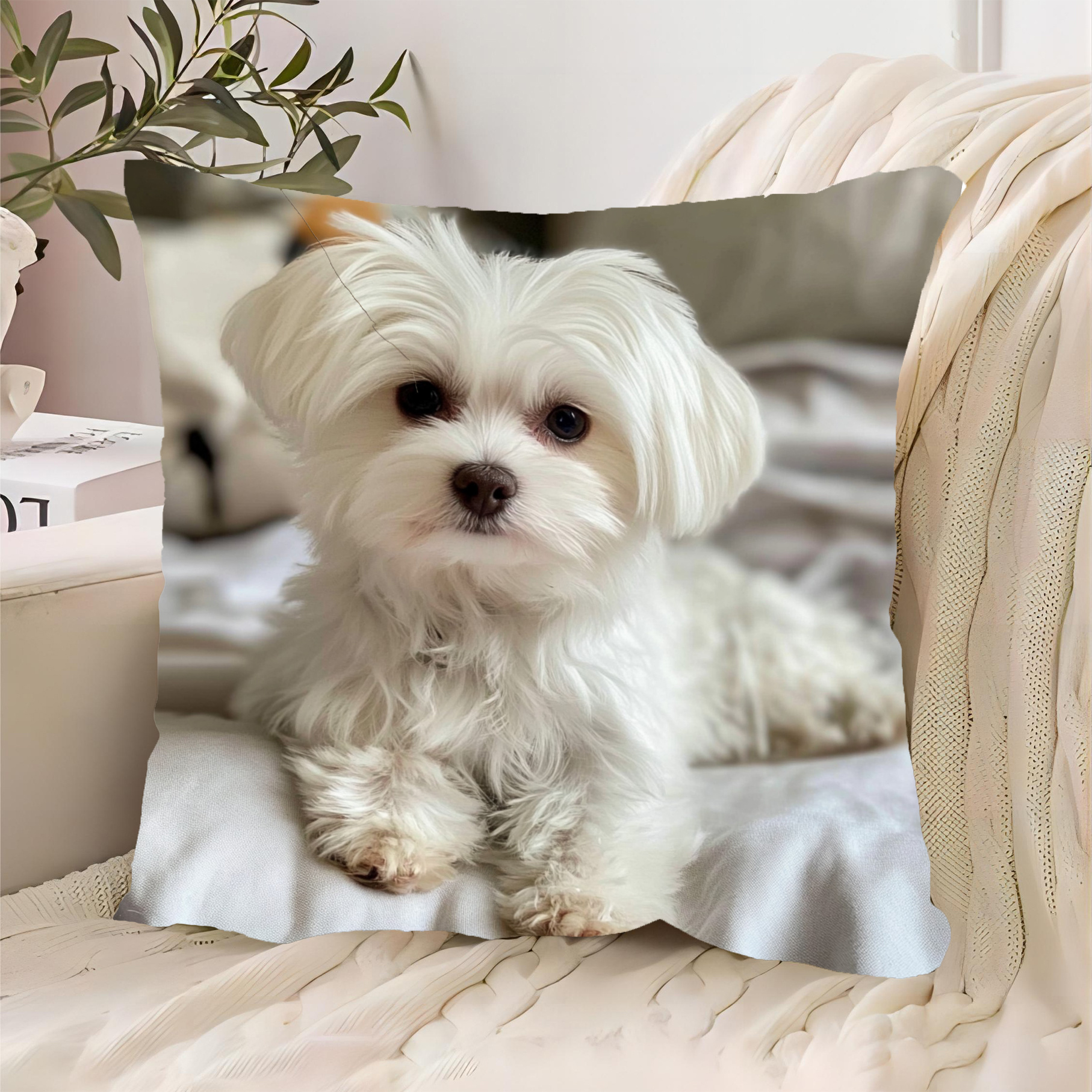 

1pc Contemporary Maltese Dog Printed , 18x18 , Washable, Zip , Cushion For Sofa, , Bedroom, - Hypdi3404