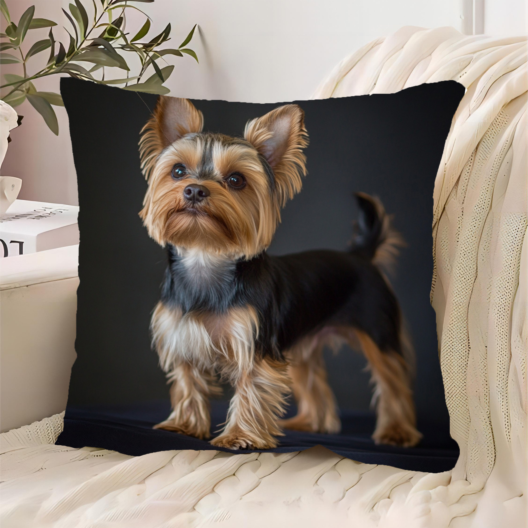 

Yorkshire Terrier 18x18 Inch Plush Pillow Cover - Soft, Machine Washable, Zip Closure For Decor (pillow Not Included), Contemporary Style