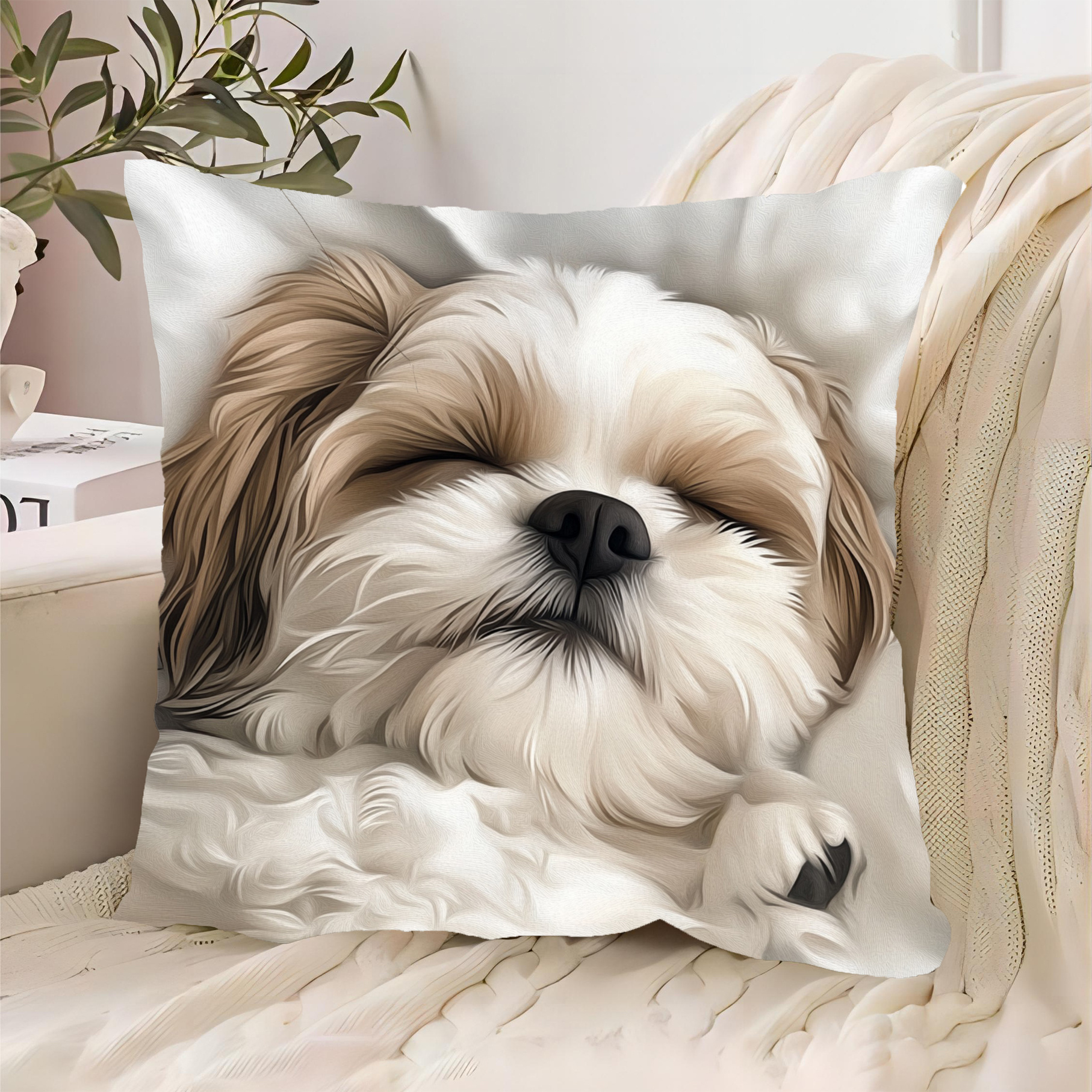 

1pc Sleeping Shih Tzu Decorative , 18x18 , , Zip , Polyester, For Sofa, , , - Hypdi3078