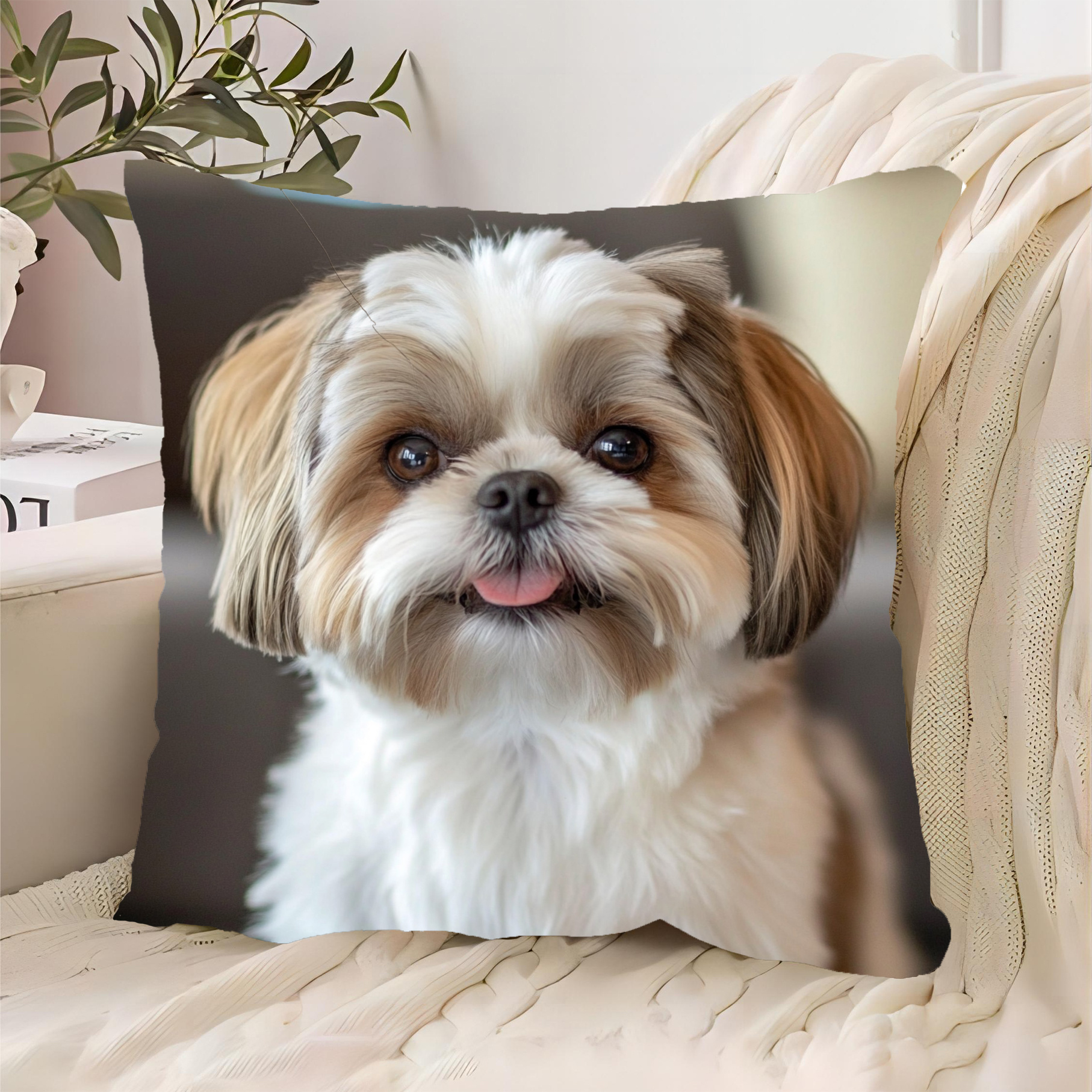 

Shih Tzu Plush Decorative Pillow Cover 18x18 - Soft, Machine Washable For Sofa, Living Room, Bedroom & Office Decor, Cute Pillows