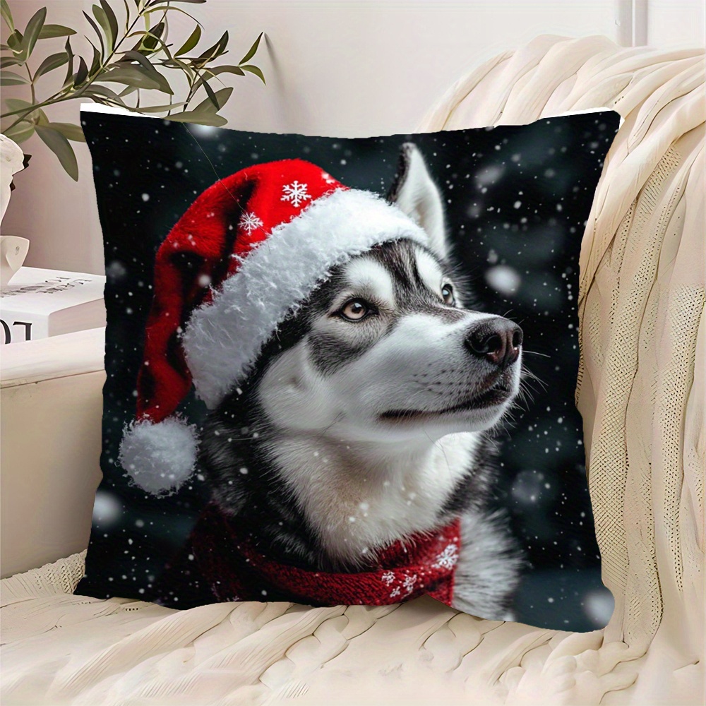 

Contemporary 18x18 , Dog Santa Hat Christmas , Washable, Zippered Cushion For Sofa, Bedroom, - No