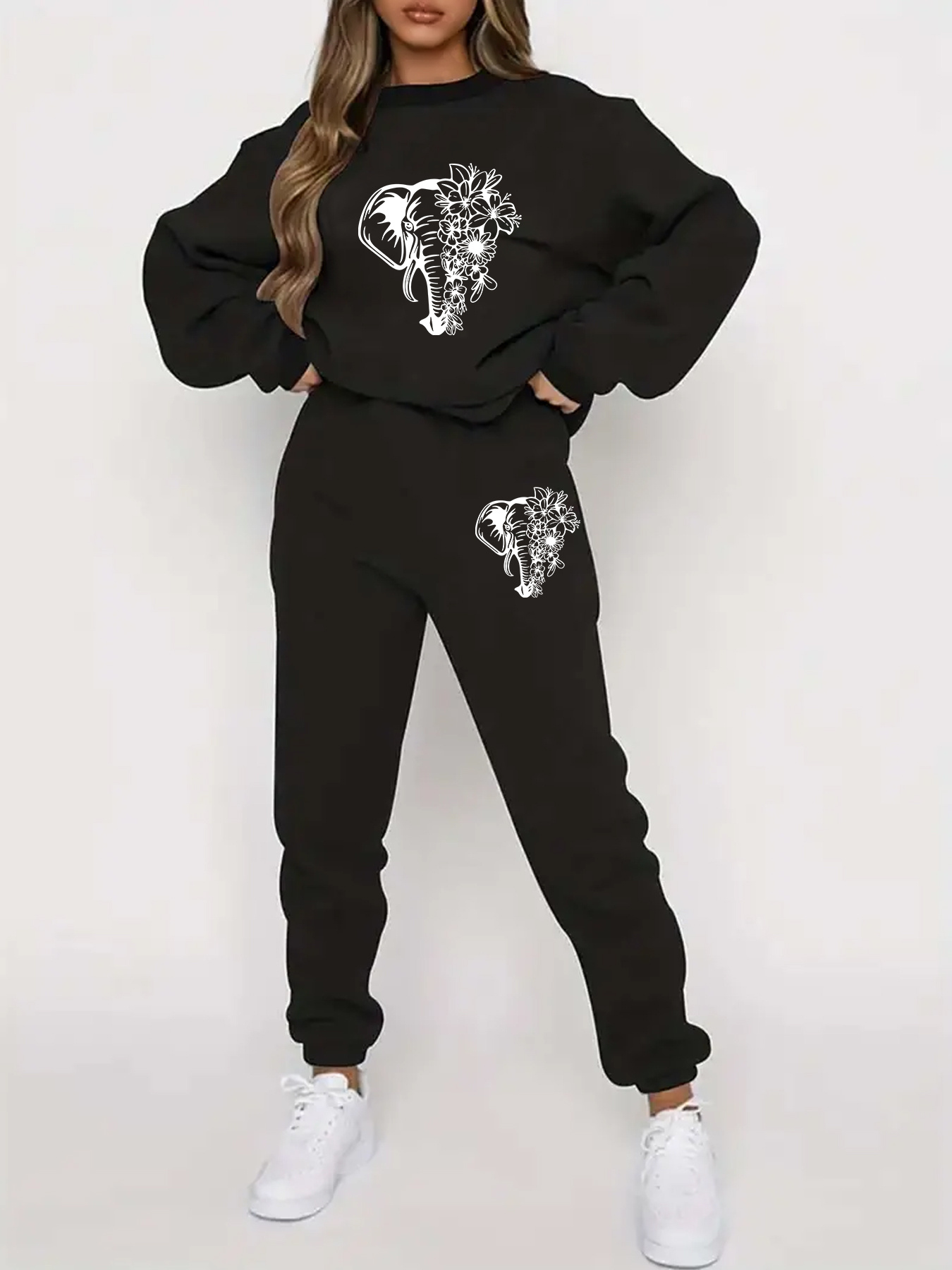 plus size womens sports tracksuit set polyester crew neck Temu