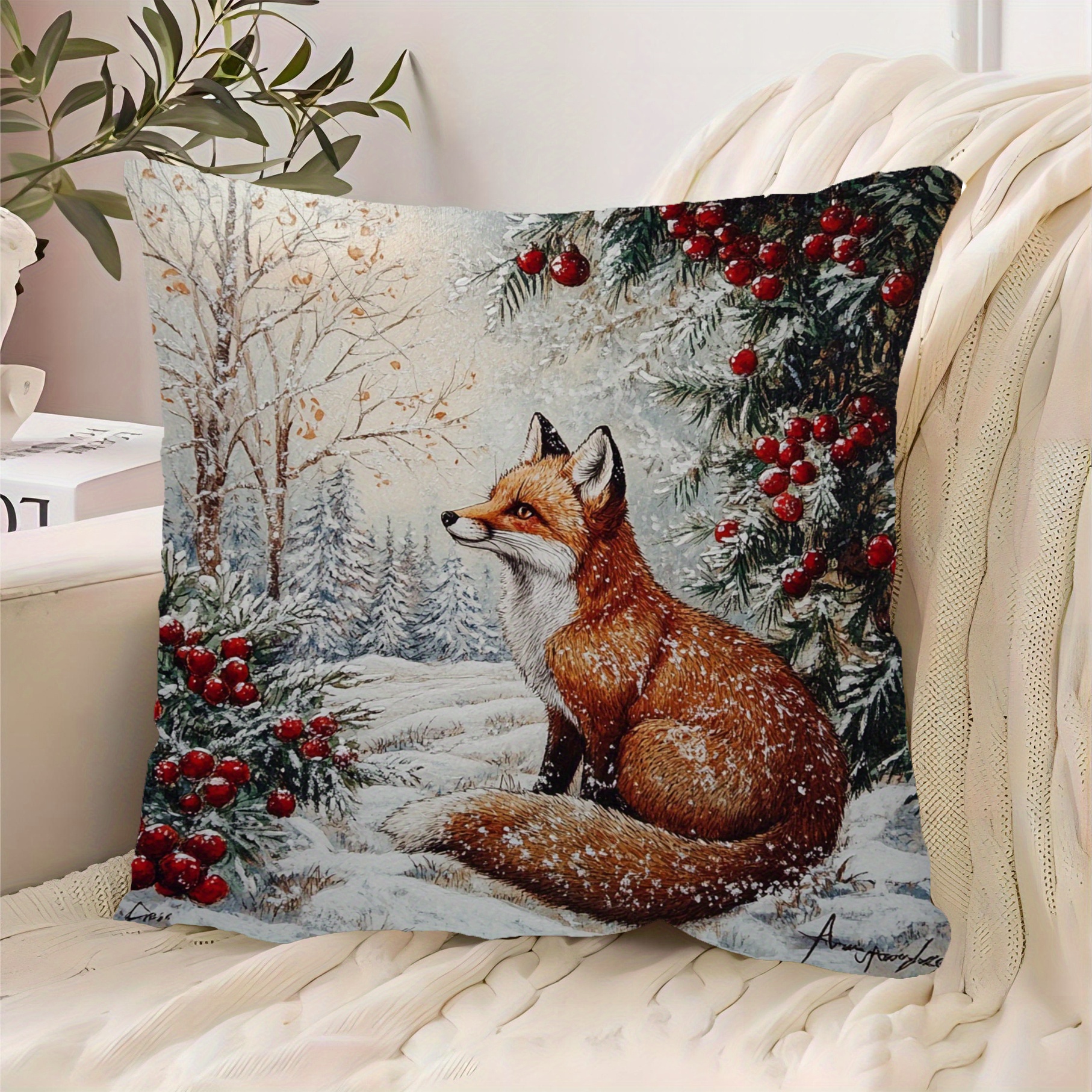 

Fox Christmas , 18x18 , - , Polyester, Zip - For Sofa & ( Not Included)