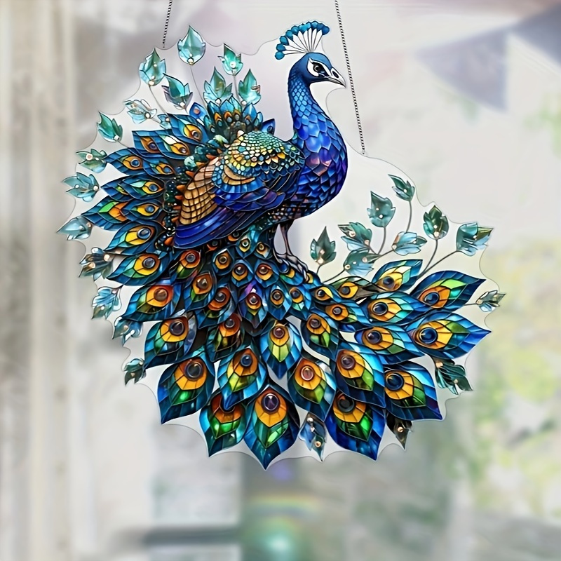 

2d Flat 1pc Art Deco Acrylic Peacock Suncatcher - 8"x8" Bohemian Style Animal Theme Hanging Ornament For Home, Office, Garden, Patio Decor - Ideal Gift For , Friends, Family - No Electricity Needed