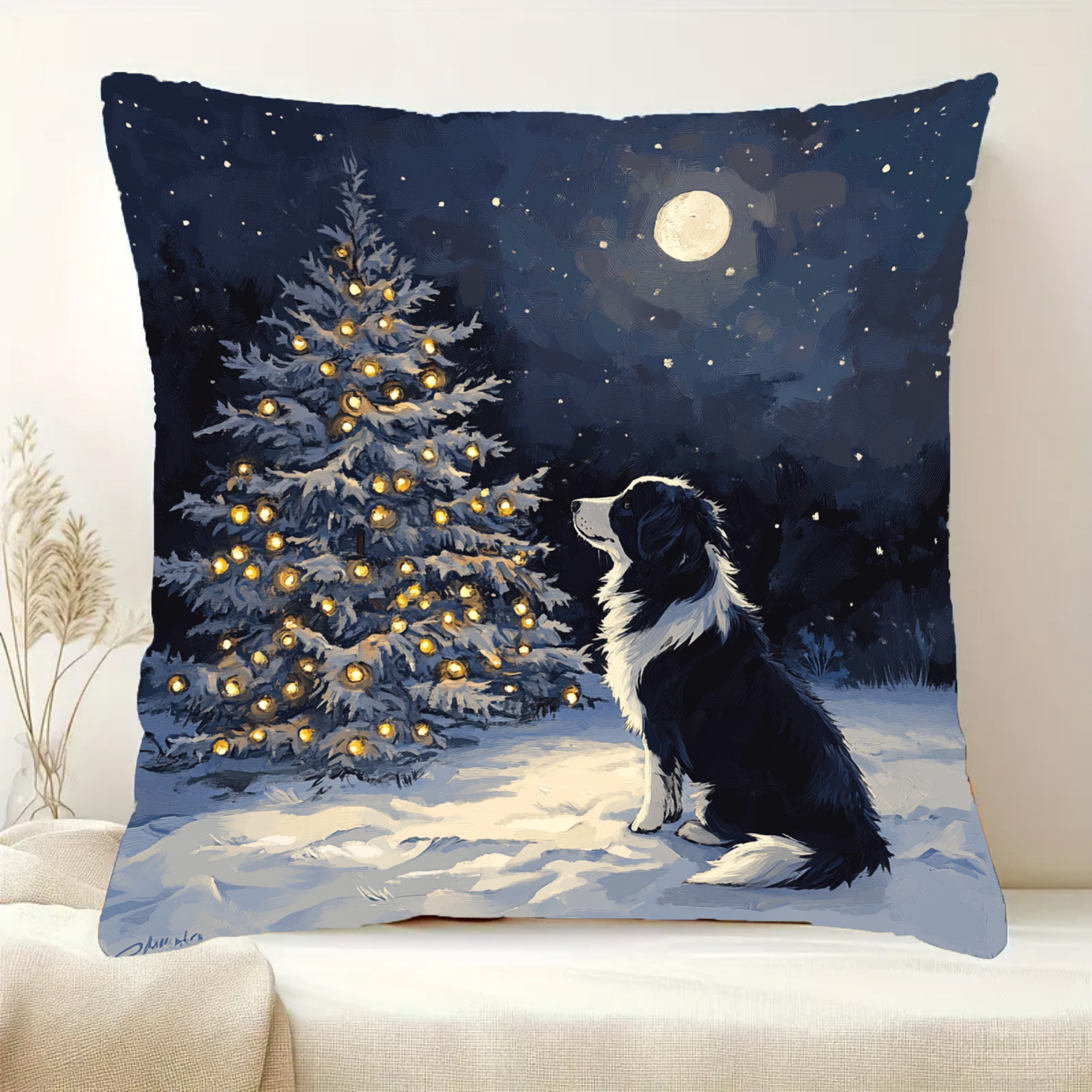 

1pc, Single Sided Printed Polyester Pillow, 18inchx18inch, Night 3 Merry Christmas, Suitable For Sofa, Living Room, Bedroom, Office Home Decoration, Without Pillow Core_tune6917