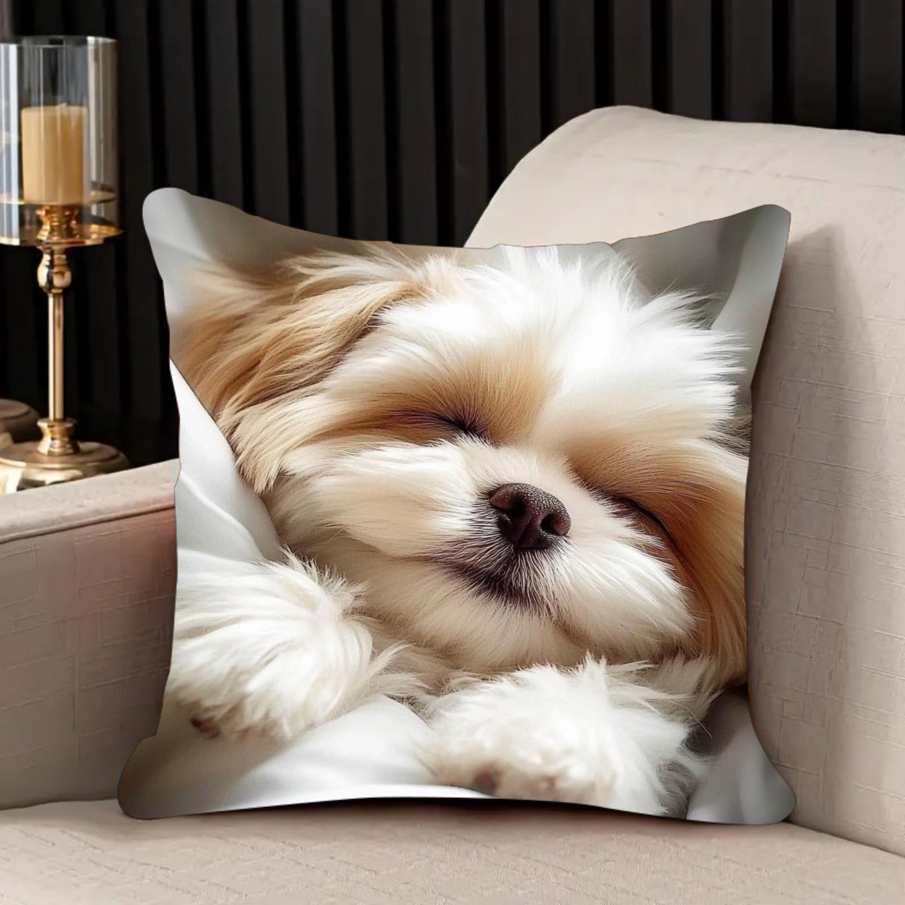 

1pc Shih Tzu Sleeping , 18x18 , Polyester , , , , For , , Sofa, Bedroom Decor - No